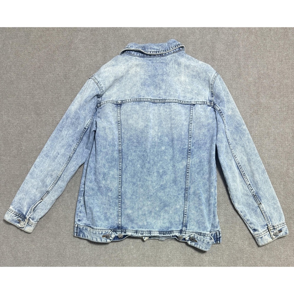 Refuge Denim Jacket Womens Medium Blue Distressed Jean Coat Button Front Casual‎ - Picture 7 of 7